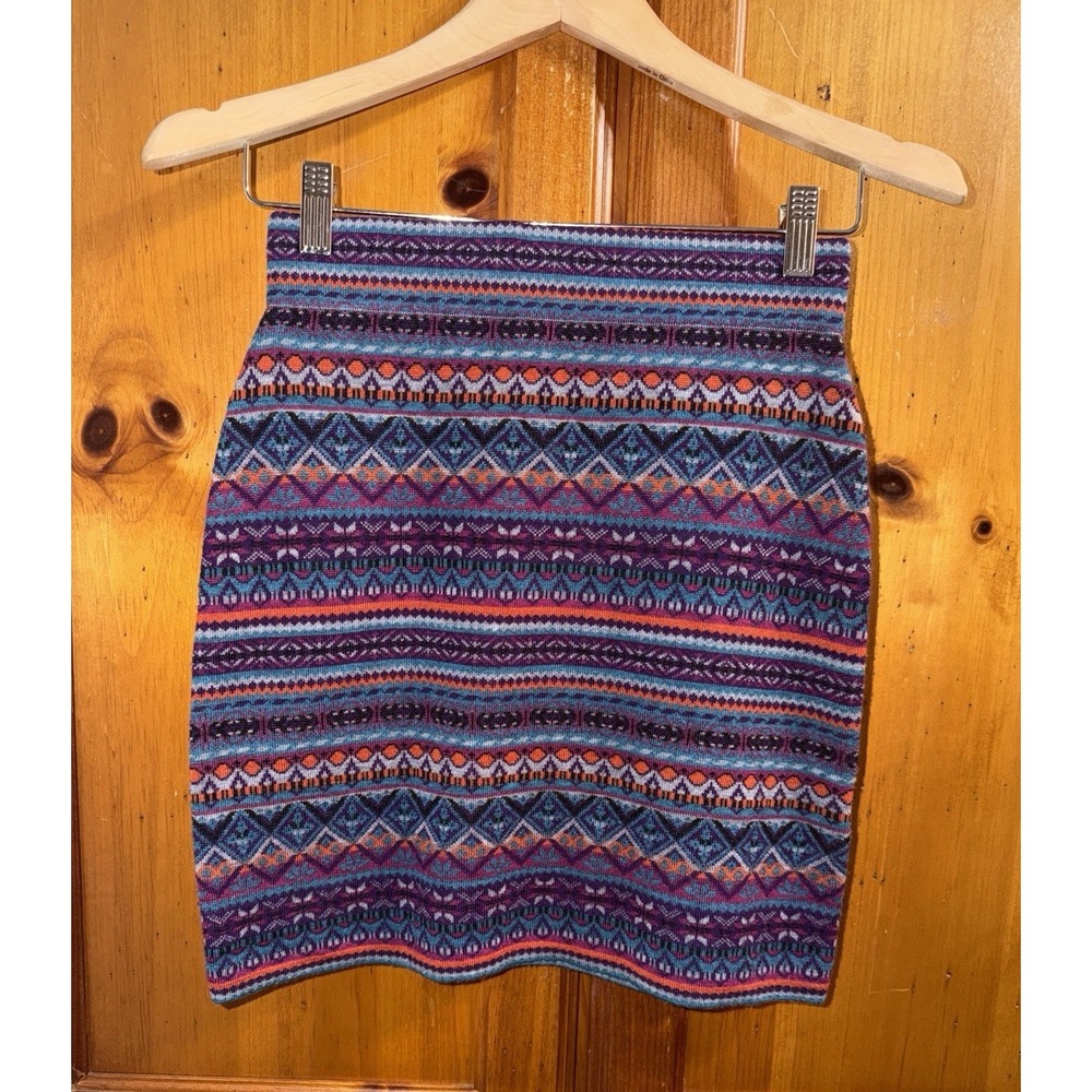 Krimson Klover Women's XS 100% Wool Knit Mini Skirt Winter Striped Knit Thermal